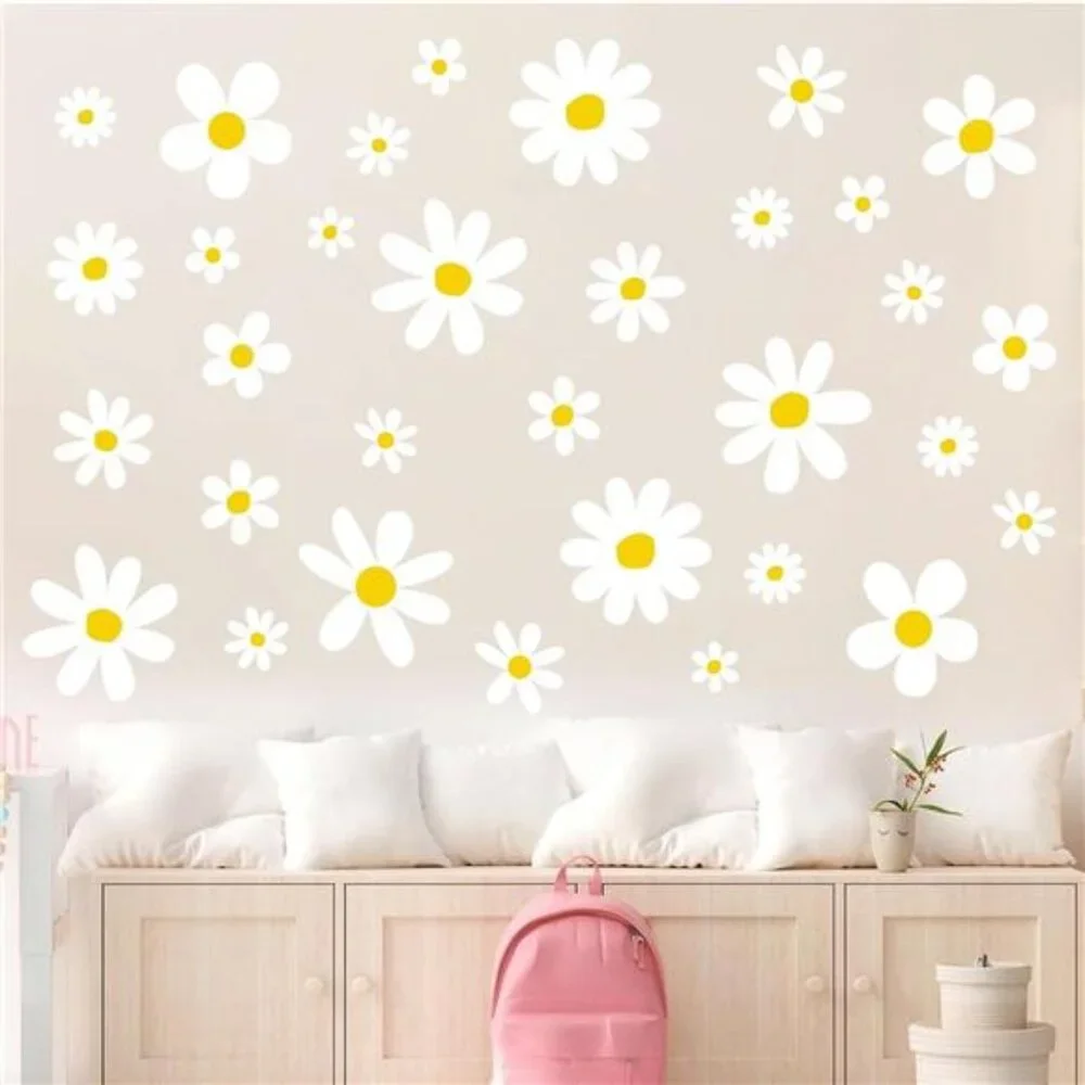 Daisy Wall Decals Flower Stickers Peel and Stick Kids Girls Room Decor 12 Sheets